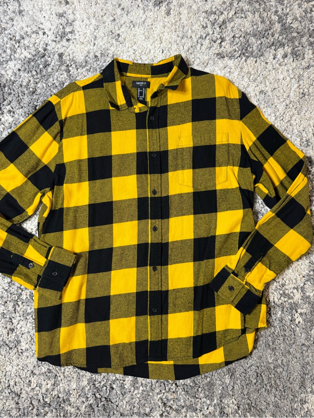 Forever 21, Men’s Yellow and Black Buffalo Plaid Button-Up Shirt, XL